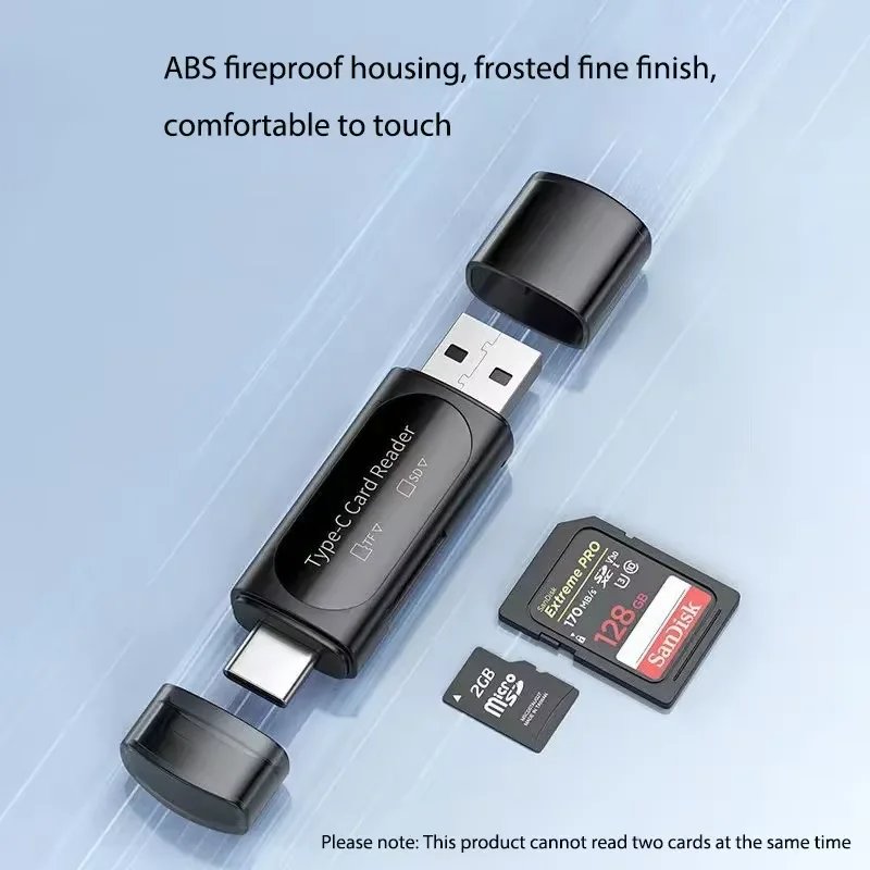 4-in-1 USB Type-C Card Reader Multi-functional External Storage Black Stretch Memory Stick Reader for USB 2.0 Mini SD TF Cards