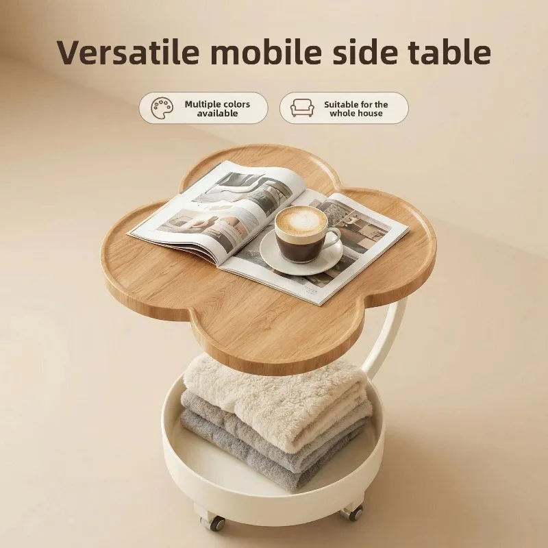 Cream Style Modern Minimalist Wheeled Cart Movable Rack Coffee Table Corner Table Sofa Side Table Trolley Rolling Storage Cart