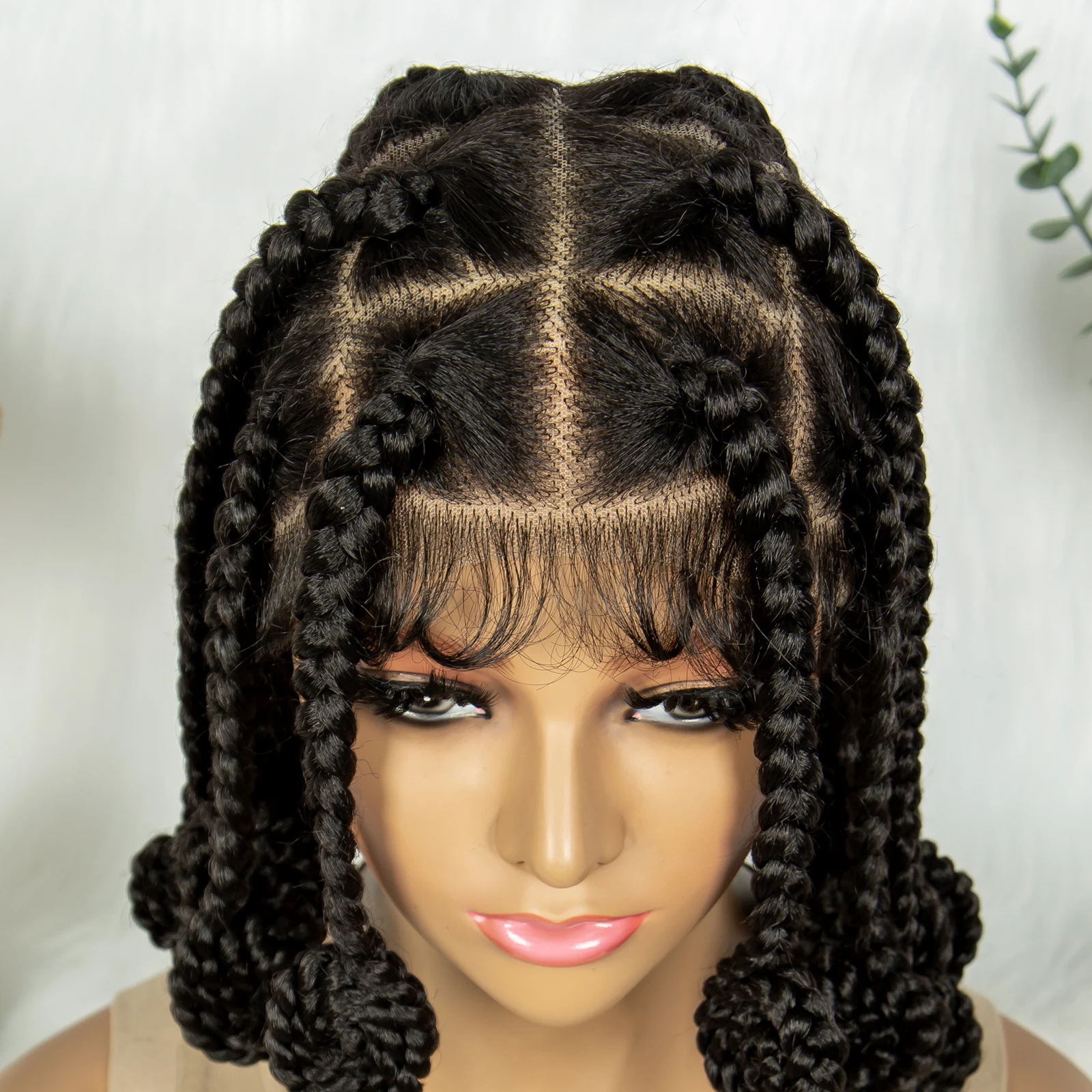 Synthetic Full Lace Braided Wigs Handmade Bantu Braided Lace Wig Knotless Lace Frontal Braids Wig with Baby Hair for Black Women