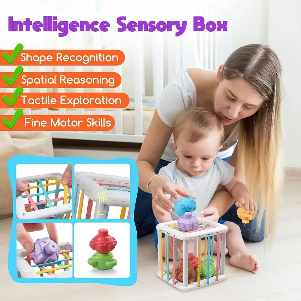 Montessori Rainbow Shape Sorter Cube Toy 3