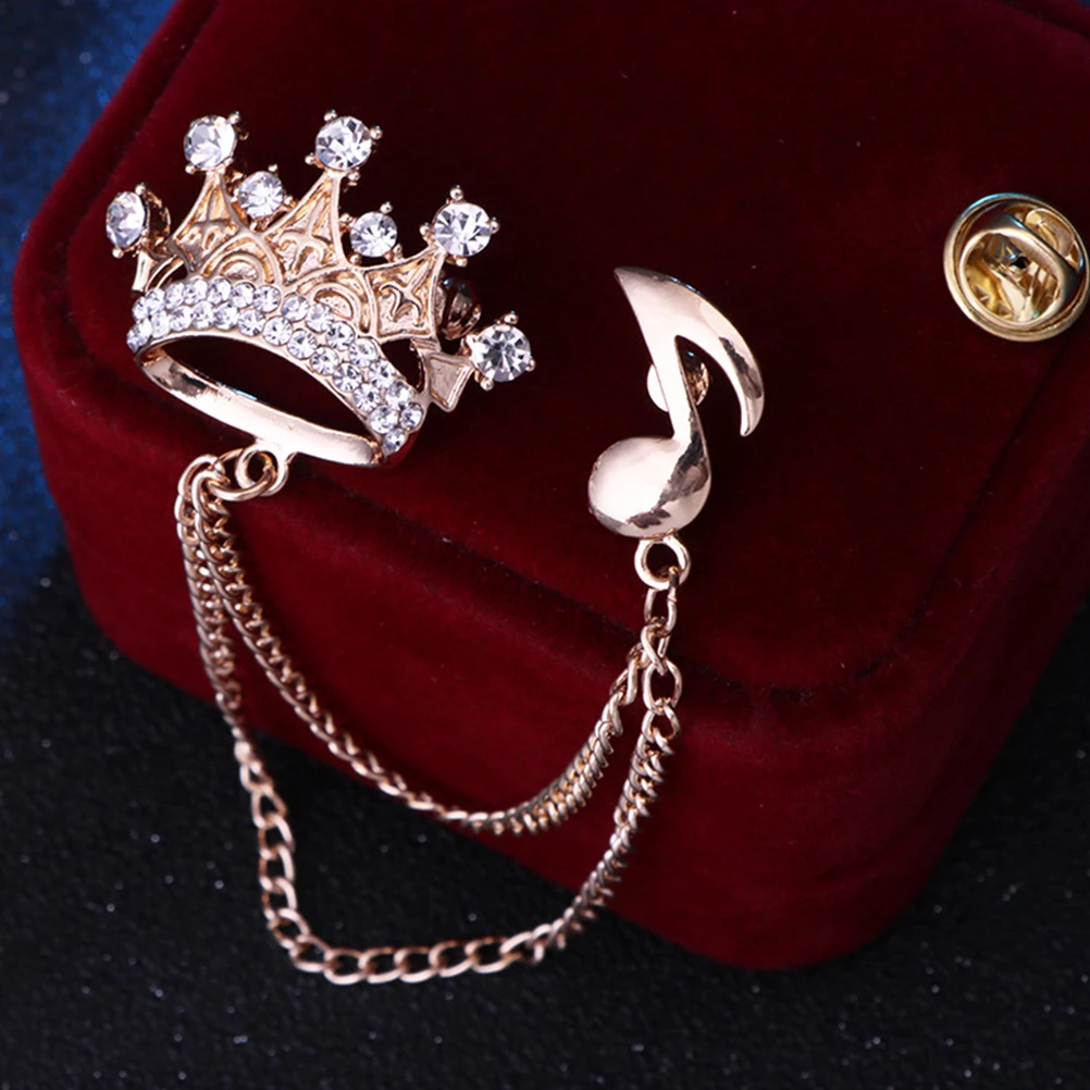 

2Pcs Metal Pin Rhinestone Brooch Fringe Chain Design Men Collar Decorative Accessory