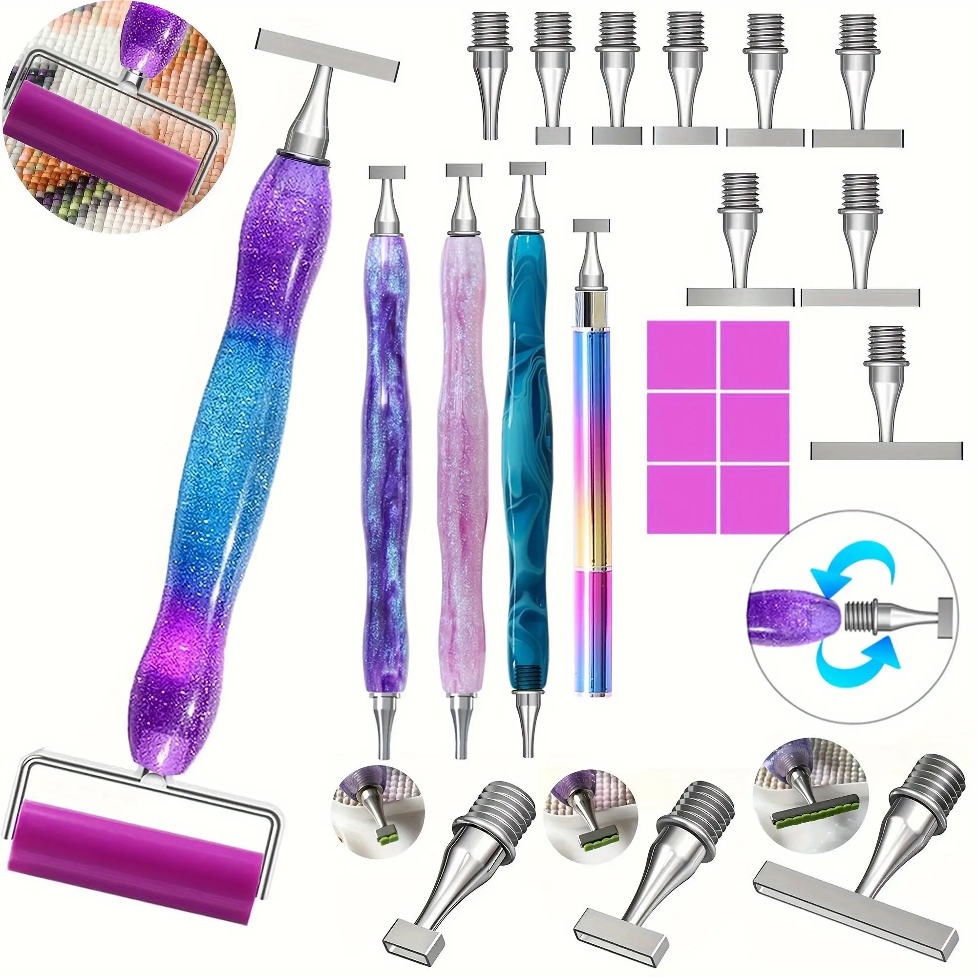 Image of 12-teiliges Set Gewinde-Metallspitzen in Verschiedenen Stilen und Funktionen für Strass-Applikation, DIY Diamantmalerei Werkzeugset