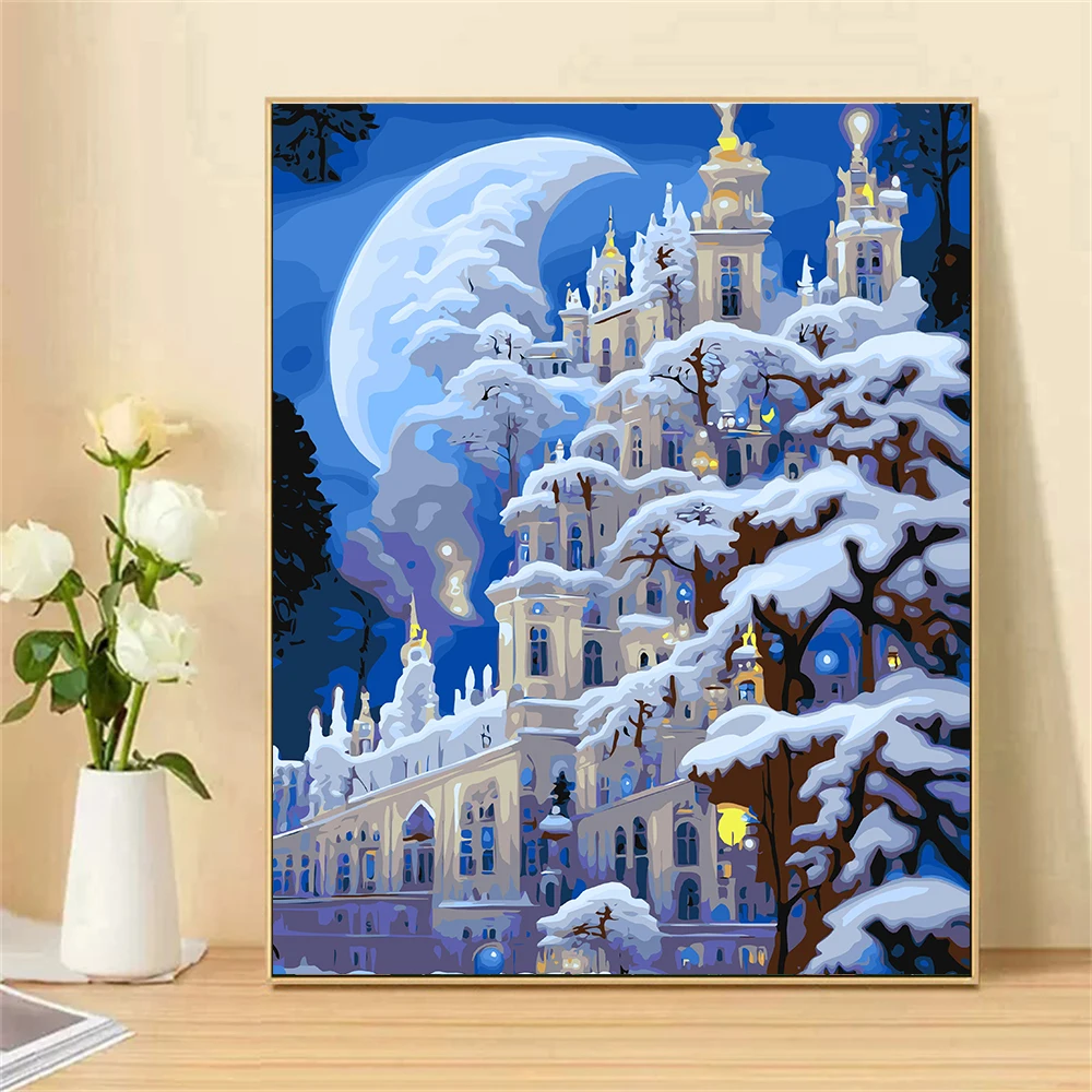 Paint by Numbers For Adult Kit Winter Night DIY Dropshipping acrylic Oil Painting Canvas by Number Home Decor