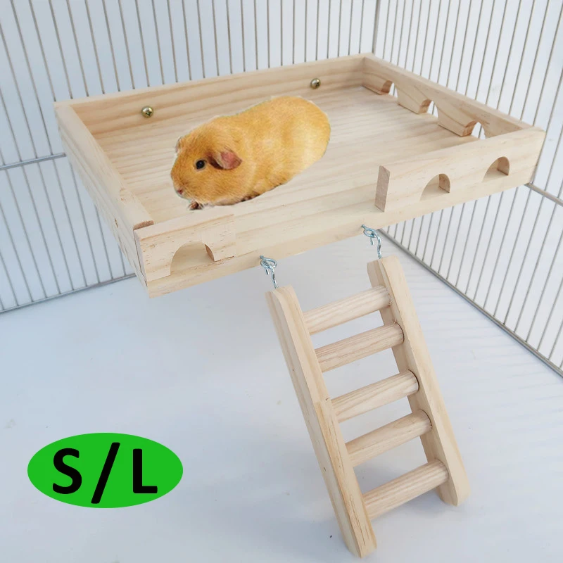 

2Pcs Hamster Wooden Platform Small Pet Cage Fence Play Stand Climbing Ladder Swing Toy Guinea Pigs Exercise Toy for Parrot Perch