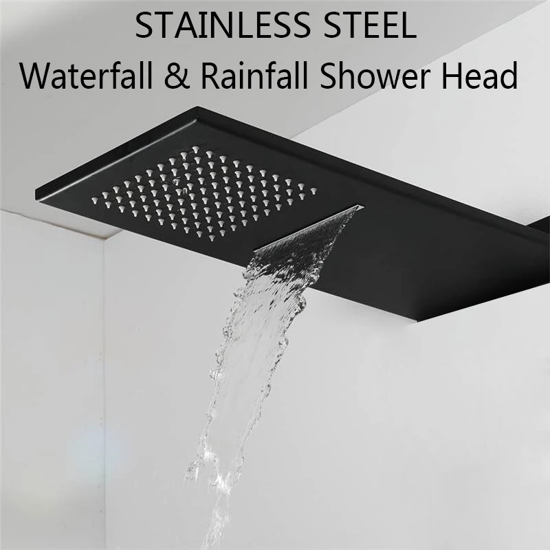 Bakala Luxury Rain& Waterfall Shower head Stainless Steel Shower Mixer Faucet Taps with 2 Ways Mixer Valve Chrome Finish chromed