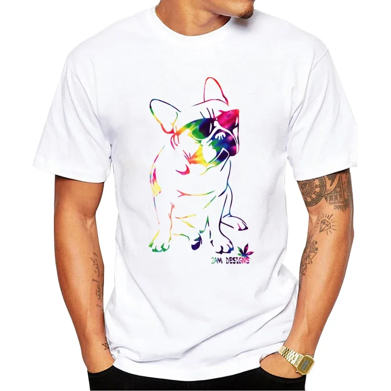 gökkuşağı kaplı Frenchie Bulldog baskılı t shirt kısa kollu t shirt temel Tee TEEHUB komik Trippy Frenchie erkek T-Shirt