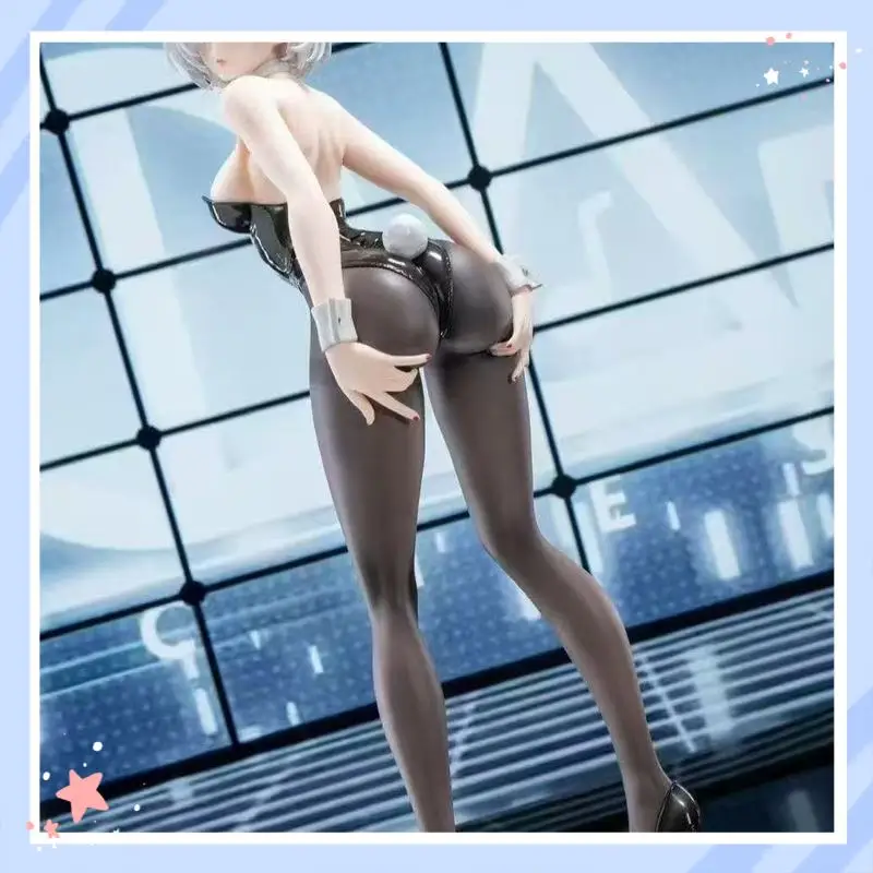 Figura de acción de chica conejita de anime Zuoshaokui, pelo plateado, estilo 2B, adorno para caja de PC de escritorio, modelo coleccionable de PVC, juguete para fanáticos del anime.