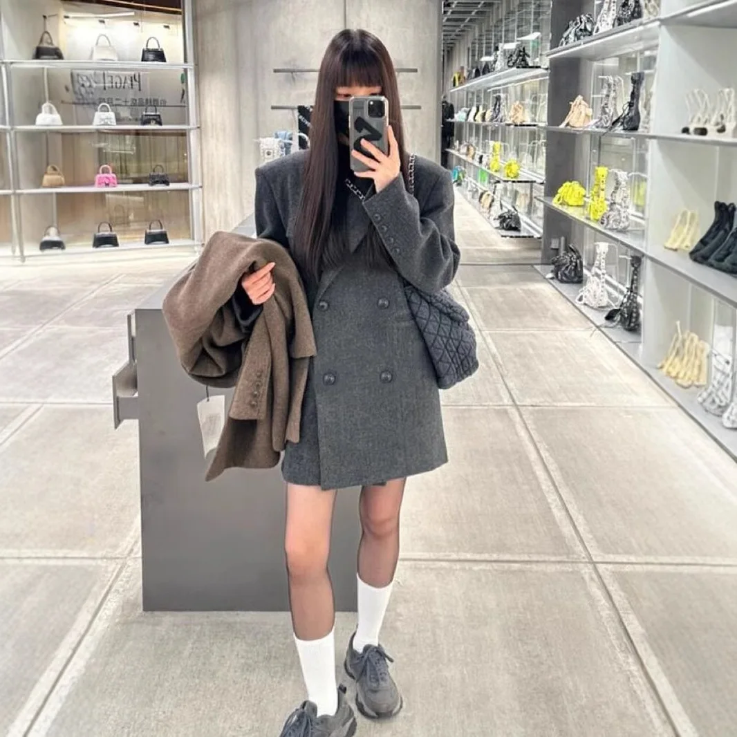 

Gray Cropped Tweed Coat 2025 Autumn Winter New Woolen Jacket High-quality Small Man Top