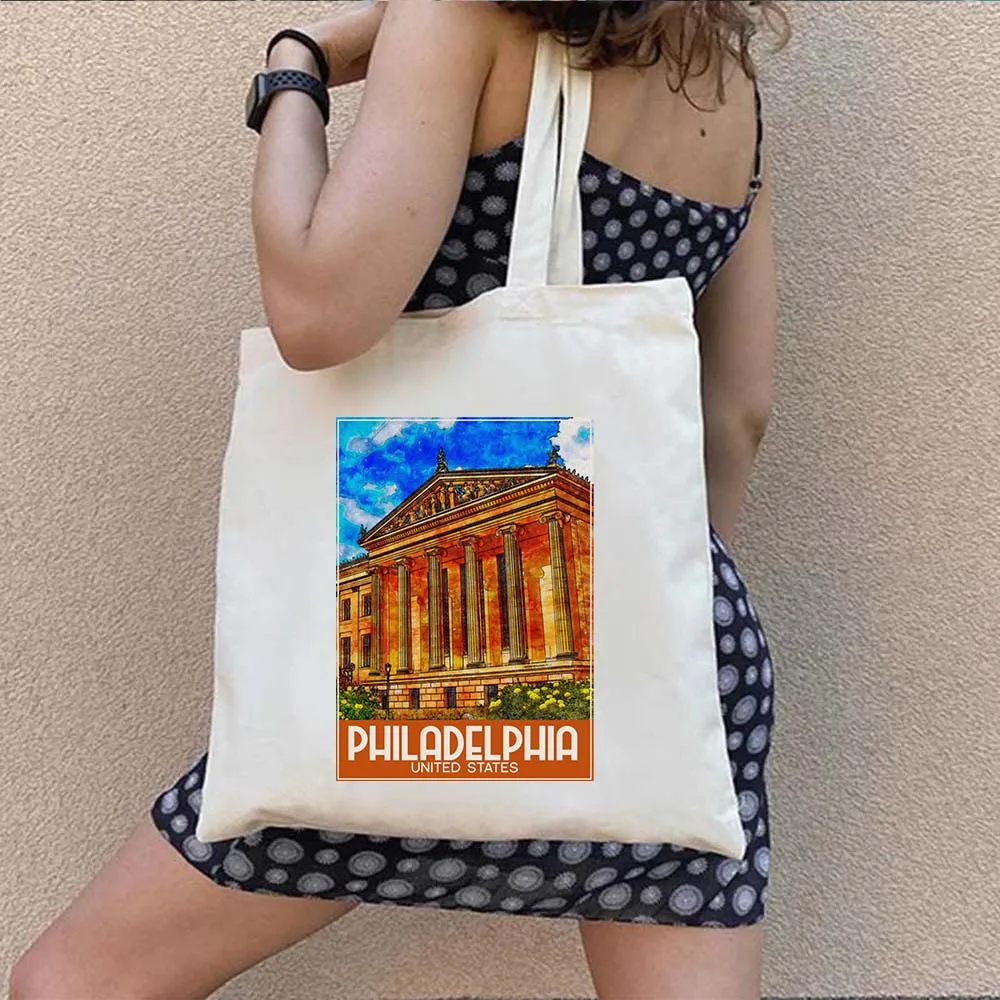 Filadelfia Pisa Porto Portofino Poznan Quebec Roma Riomaggiore Pittura San Francisco Seattle Shopper Canvas Tote Bag Borse