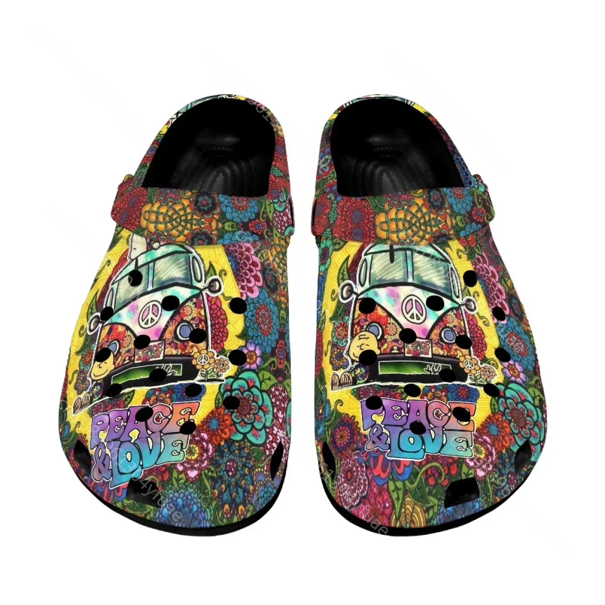 Zapatillas de verano con estampado de paz y amor para mujer, sandalias de casa a la moda, zapatos planos transpirables, toboganes de playa