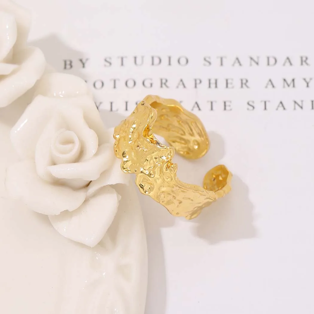 CHENGXUN Irregular Geometric Wide Stackable Opening Ring Women Adjustable Gothic Gold Plated Female Party Fingers Mother Day