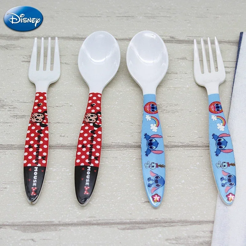 

Disney Stitch Mickey Minnie Spoon Fork Children's Tableware Cartoon Frozen Soup Spoon Cake Fruit Fork Cutlery Set Kid Rice Spoon
