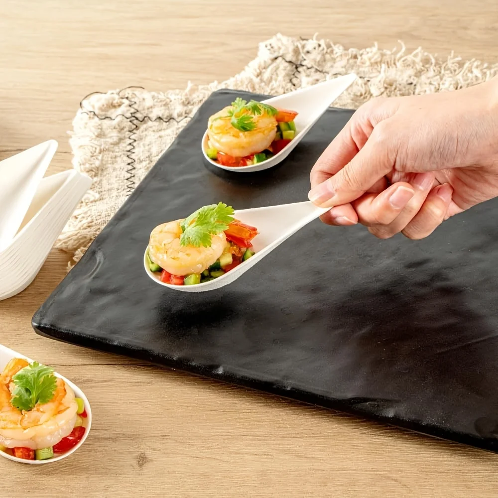 25/50Pcs Made from Sugarcane Waste, Creative Mini Serving Trays, 3.93inch Dipping Sauce Dishes, Suitable for Hot and Cold Foods, Parties, Gatherings, Camping, Picnics, Tasting Spoons, Dessert Spoons, Dipping Sauce Dishes