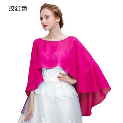 2022 Spring Summer New Chiffon Solid Color Pullover Cloak Lady Thin Shawl Women Sunscreen Cover Arms Poncho Capes Rose Red