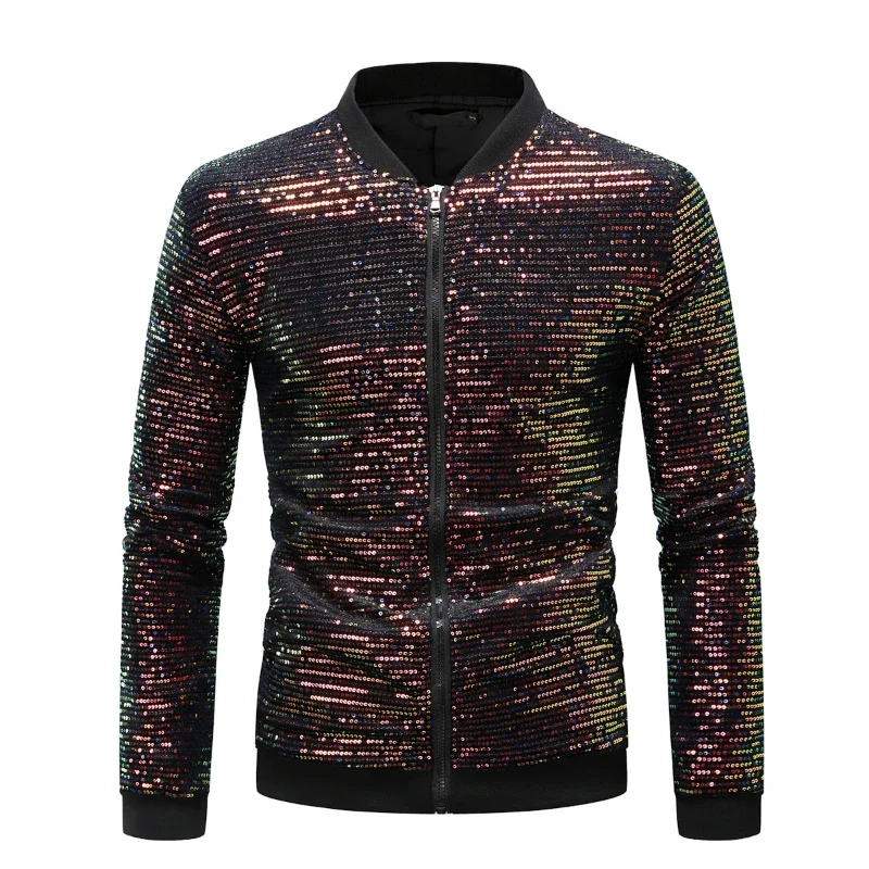 2024 New Fashion Plaid Versatile Mens Jackets, Large Size Nightclub Dance Performance Party Beaded Collar Color Collision Blazer