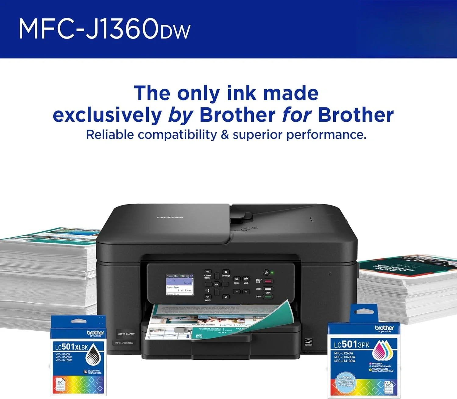 Work Smart 1360 Wireless Color Inkjet All-in-One Printer with Automatic Duplex Printing and 1.8” Color Display Includes Refresh