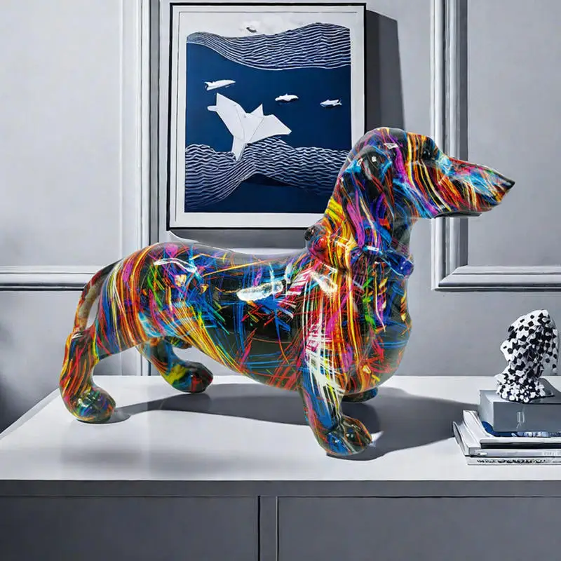 

Resin Dog Statue Table Accessories Colorful Dachshund Figurines Sculptures Interior Living Room Cabinet Desk Decoration Gifts