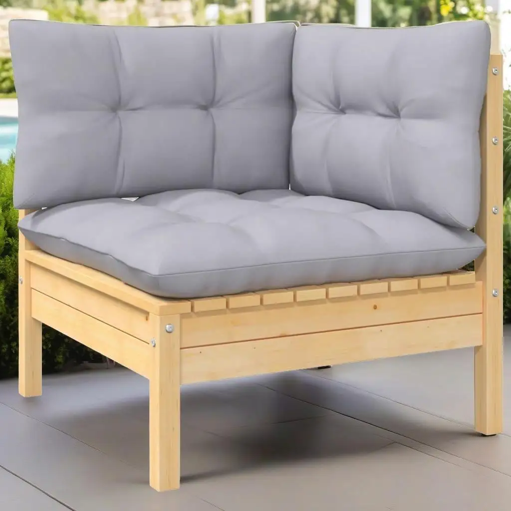 3-Piece Patio Lounge Set with Gray Cushions - Durable Solid Pinewood Outdoor Furniture