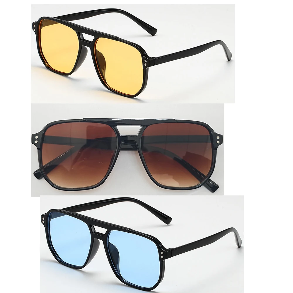Dames Heren Vierkante zonnebril Retro Polygoon Zonnebril Vrouwelijke Zwarte Vintage Mode Dames Zonnebril Dubbele Beam Bril