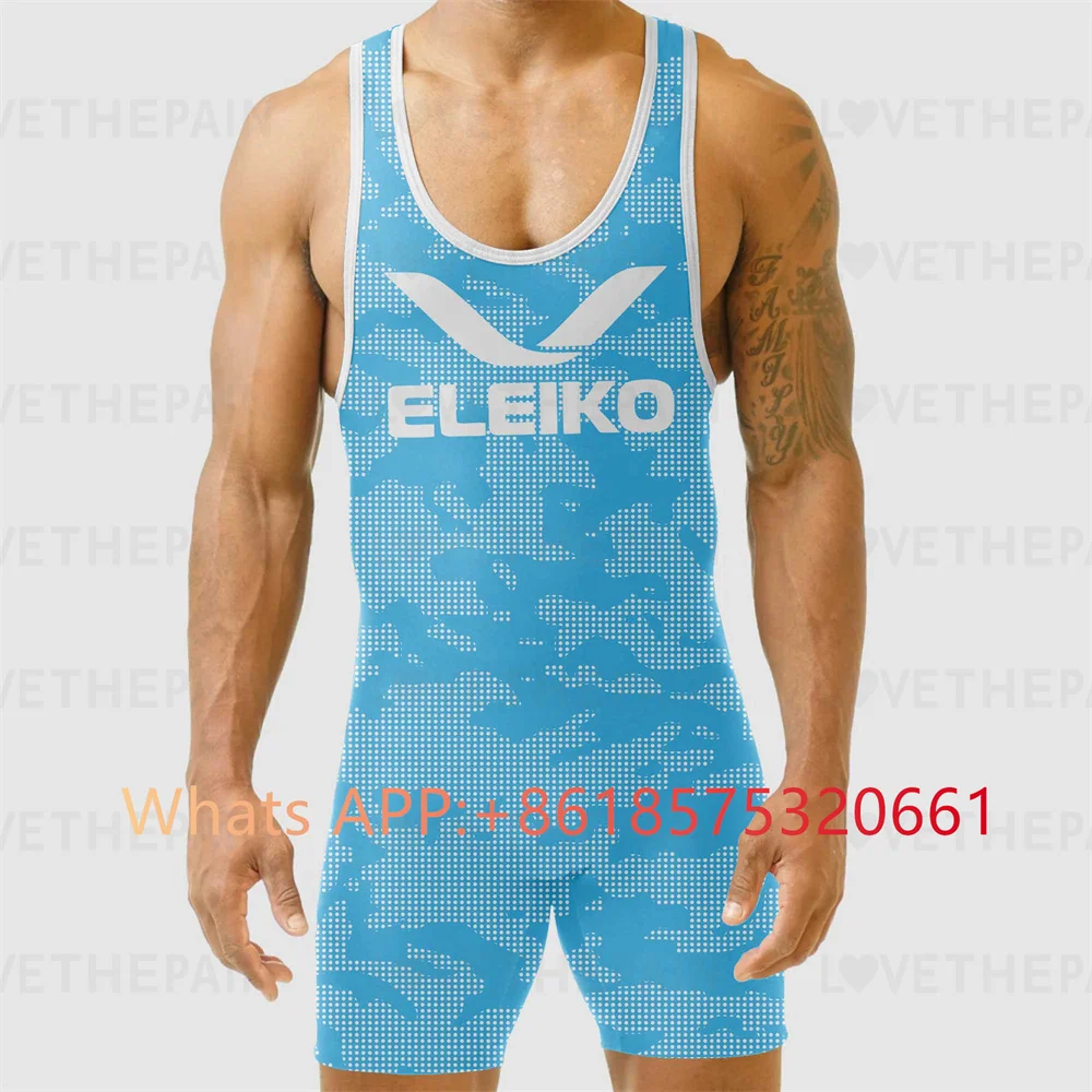 ELEIKO Mens Wrestling Singlet Uniform Advanced Singlets Clothing Train Wrestling Gear Running Speedsuit Sportwear Boxing Tights