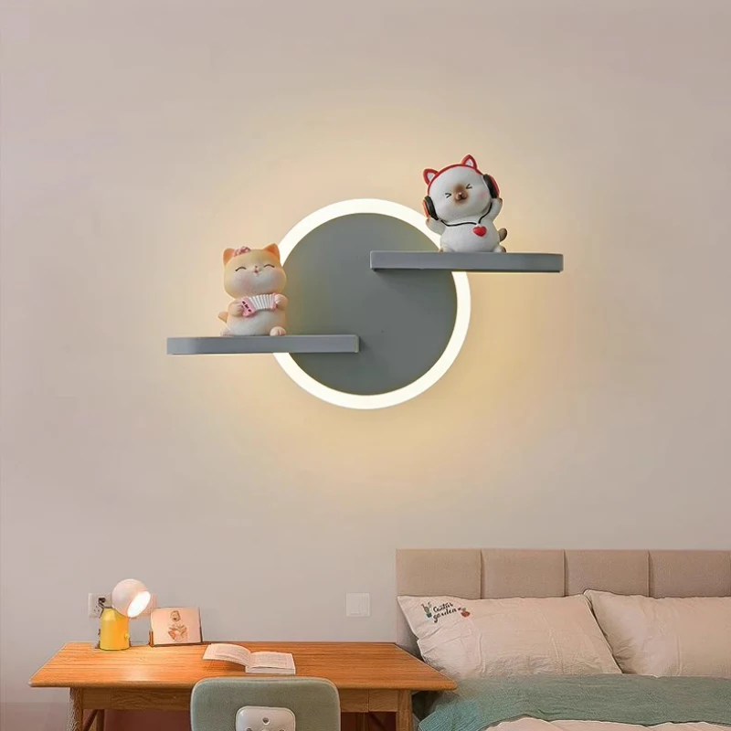 Imagem -03 - Lâmpadas de Parede Creme Estilo Infantil Luzes Led Quente Gato Boneca Princesa Quarto do Bebê Menino Menina Cabeceira Fofo