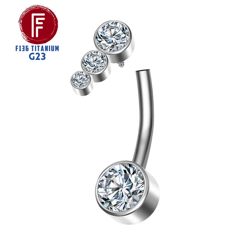 ASTM F136 Titanium Belly Button Piercing Sexy Zircon Diaphragm Helix Labret Industrial Navel Ring Nombril Women Body Jewelry