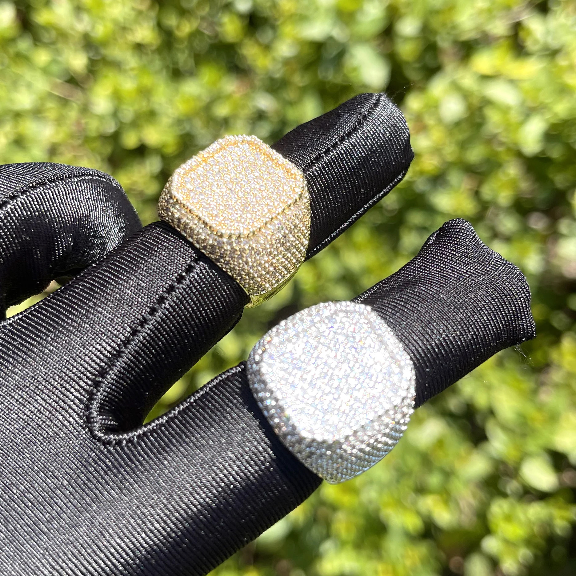 Bubble Letter Iced Out Rings for Men Prong Setting Real Gold Plated Hip Hop Jewelry