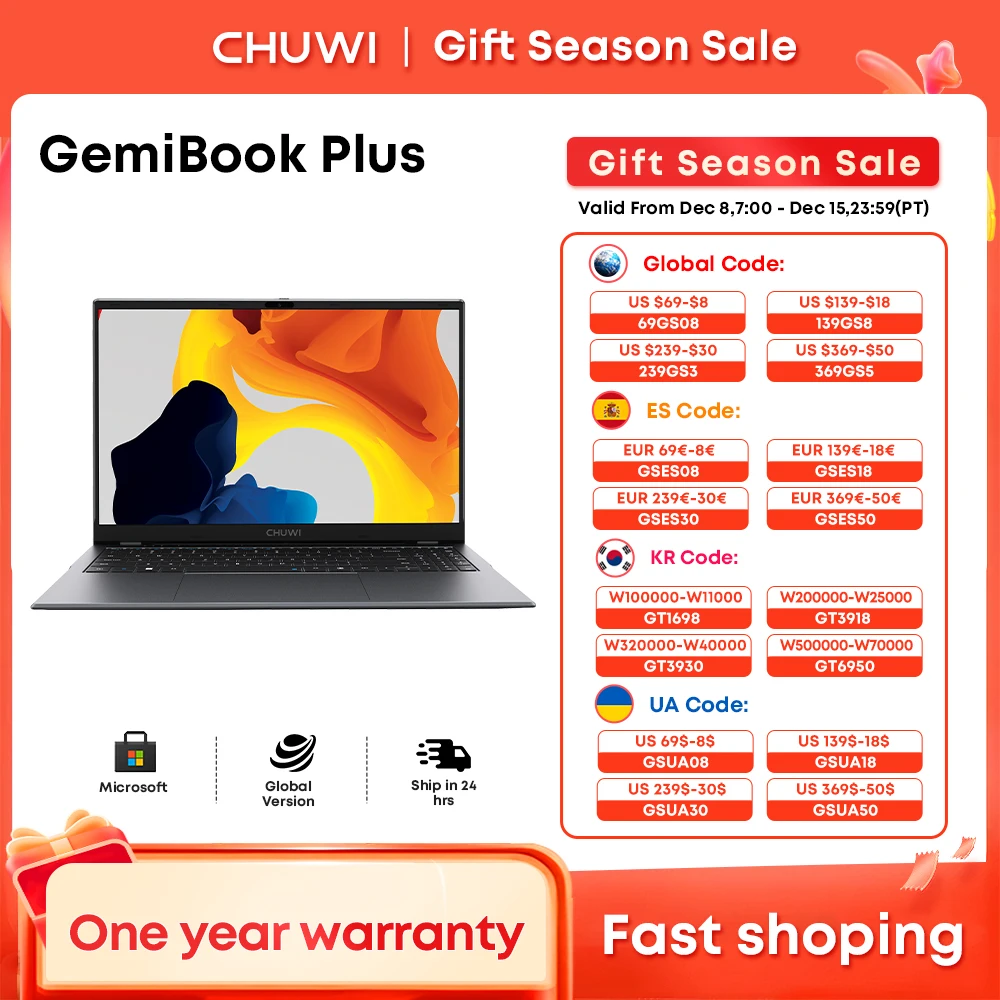 CHUWI GemiBook Plus Laptop 16GB LPDDR5 512GB SSD Intel Alder Lake N100 15.6\'\' FHD 1920 * 1080 WiFi 6 Windows 11 Laptops