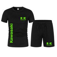 Kawasaki Motorcycle Racing Team Men T-shirt Shorts Set Summer 2024 New Casual Male Tops Bottoms Sets Sport Men's Clothes Suits