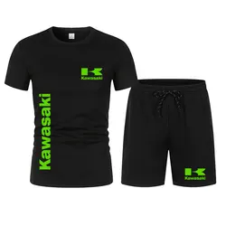 Kawasaki-Conjunto de camiseta y pantalón corto para hombre, ropa deportiva de equipo de carreras de motos, informal, verano, 2024