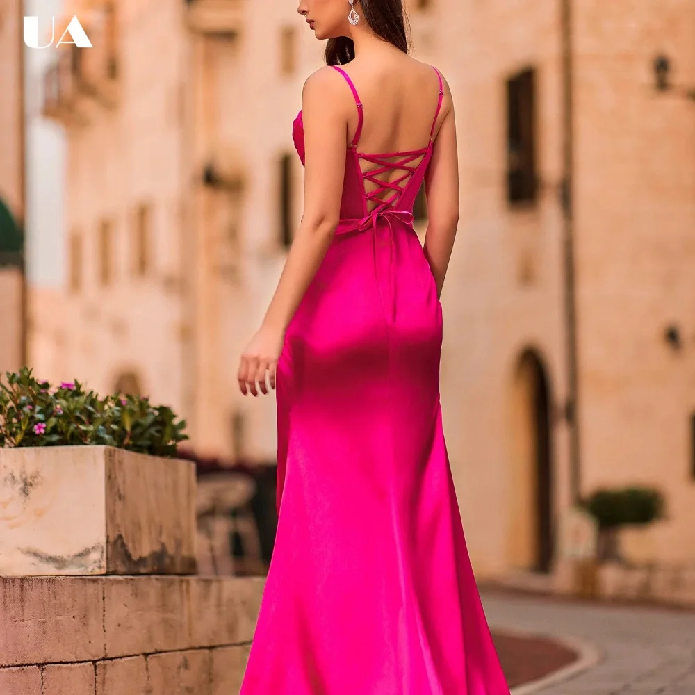 

ULBYANRY Customized Beaded Mermaid Prom Dress with Spaghetti Strap, Elegant Lace-up Evening Dress, Sexy High-slit Party Dress