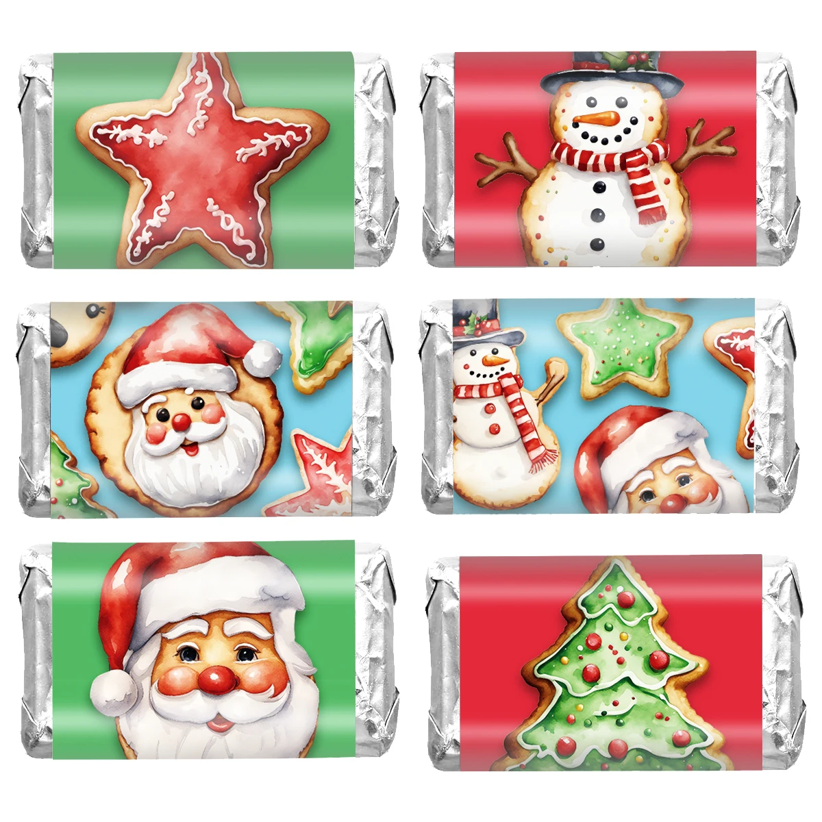 30 Uds. De envoltorios navideños para dulces, recuerdos de fiesta, Mini envoltorios de barra de Chocolate con árbol de Papá Noel, pegatina para embalaje de regalo, suministros de Navidad