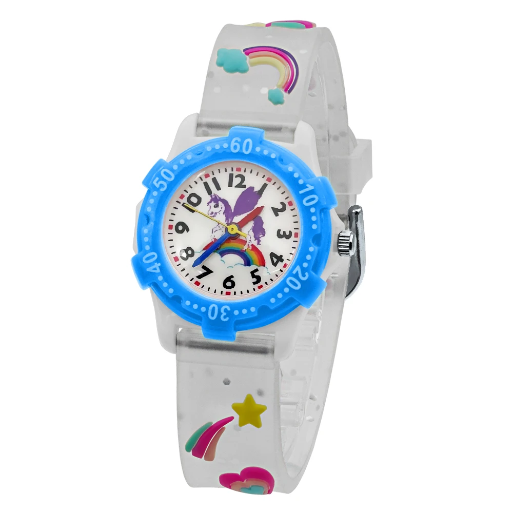 Brand Children's Watch Transparent Sparkling Pink Band Candy Color Dial Waterproof Quartz Girls' Watch Christmas Gift