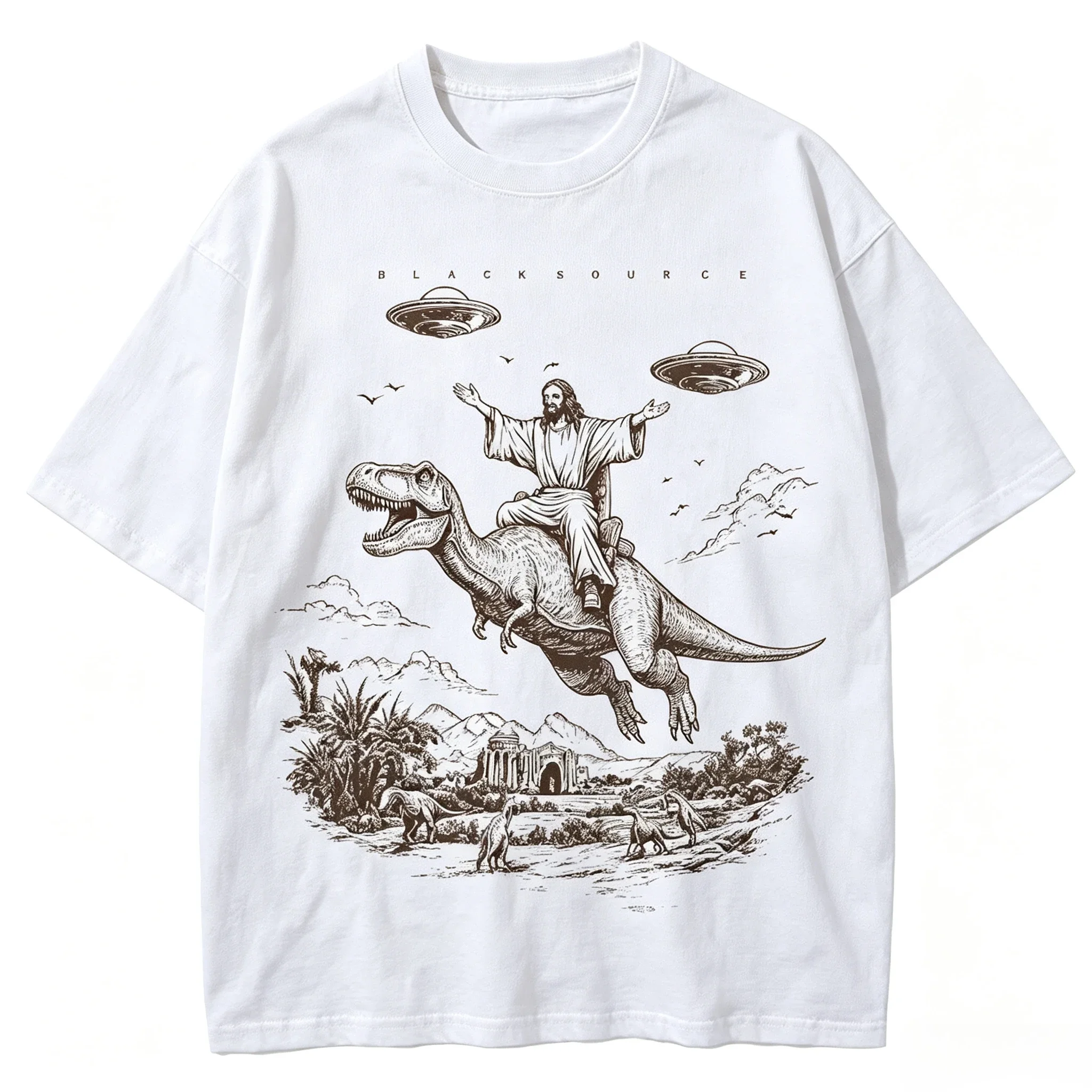 2026 Hot Sale Cartoon Dinosaur Print Fashion T-Shirt Women's Unisex Distressed Vintage Tee Student Fashion Design Vacation Top