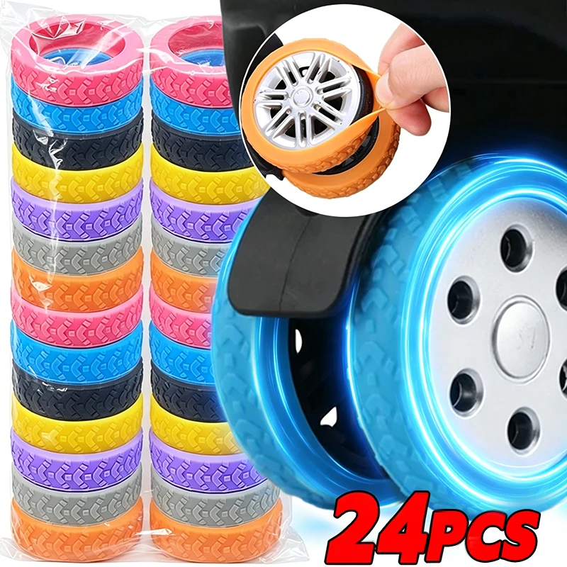 24/4pcs Colorful Travel Luggage Wheels Cover Thicken Silicone Luggage Wheel Protector Reduce Noise Roller Protective Sleeves image 2