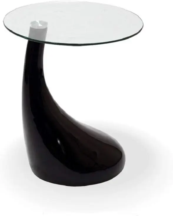 

Round Top for Living Room, Offices, Bed Side Glass End Table with High Gloss Base, 18 in, Black