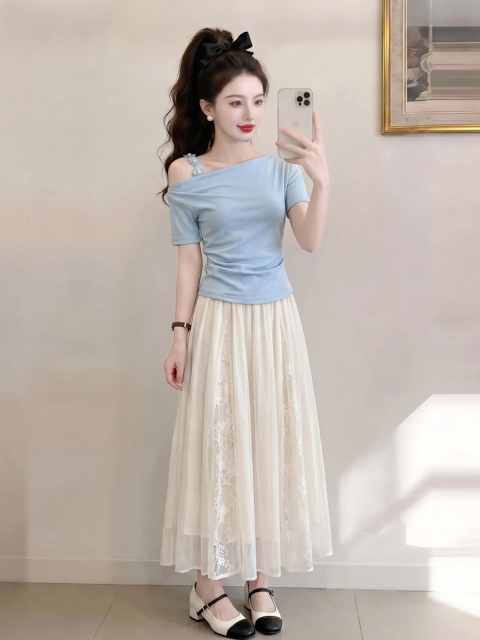 

Stunning Summer Casual Short Sleeve T-Shirt Skirt Set Women's High Waist Breathable Mid-Thick T-Shirt Two-Piece Set