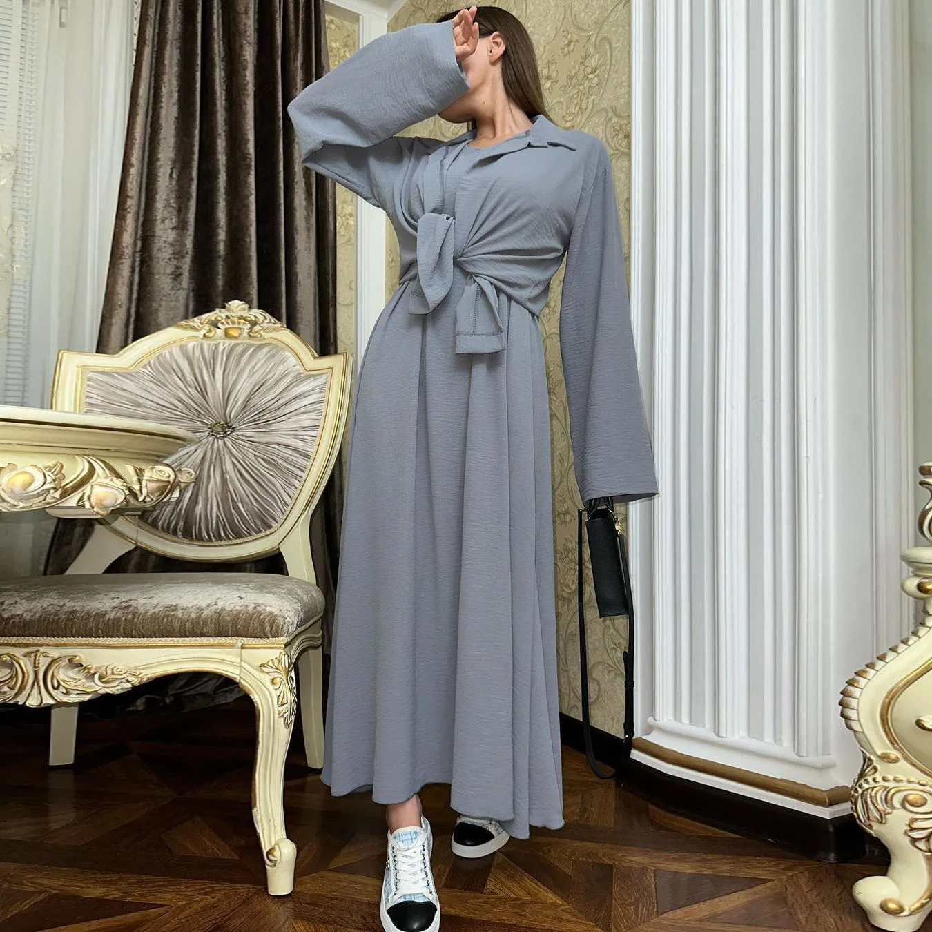 Ramadan Eid Jalabiya Suits Abaya Dubai Two Pieces Muslim Sets Dress Shirt Dubai Turkey Islam Vestidos Abayas Long Robe Suit