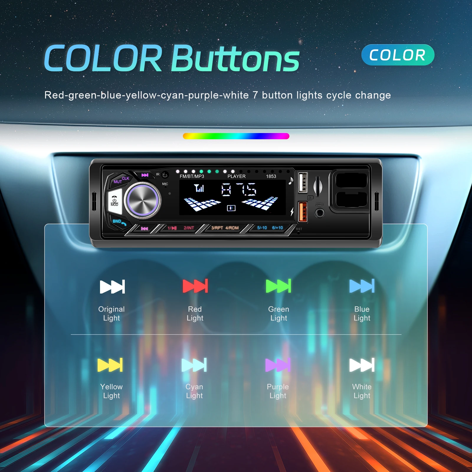 Podofo Auto 1din Audio Radio Bluetooth Stereo MP3-Player FM-Empfänger unterstützt Telefonaufladung AUX/USB/TF-Karte mit Telefonhalterung – Detail 9