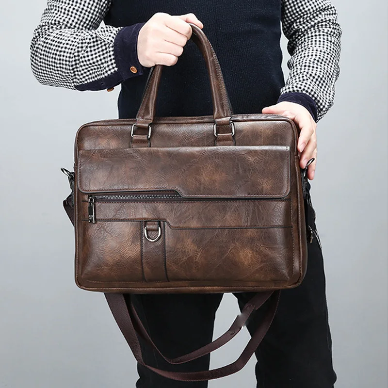 Maletines de alta calidad para hombre, bolso para ordenador portátil de 14 pulgadas, bolsos de viaje de negocios, bolsos de hombro de cuero para oficina para hombre