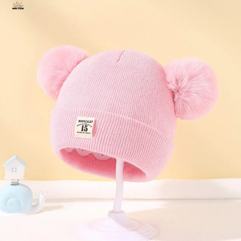 Solid Color Wool Knitted Bonnet Bebe Newborn Baby Hat Pompom Cute Winter Hat For Kids Boys Girls Children Warm Beanie Cap 0-3Y