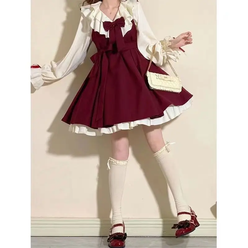 فستان الأميرة لوليتا الياباني الجديد لعام 2025 ملابس الشارع الشهير للنساء أوائل الخريف تصميم حس الفراشة عقدة حزام مع فساتين حزام الخصر