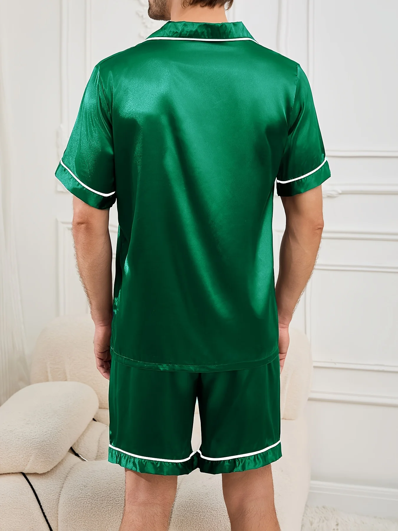 여성 잠옷1 단색 남성용 반팔 탑 + 반바지 잠옷 세트 홈웨어