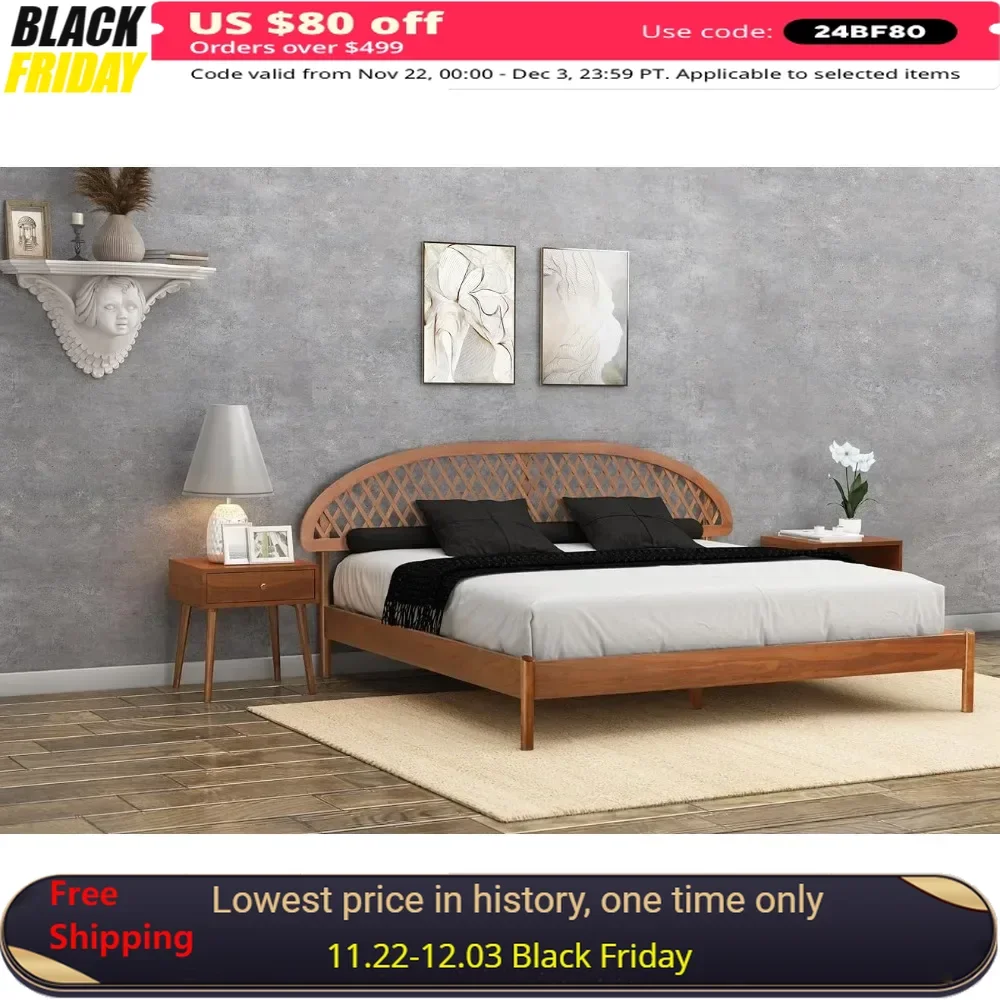 

Bed Frame, Gemstone Wood with Headboard, 1000 Lb Capacity, Easy Assembly, King Size Dark Walnut, Wooden Center Stand