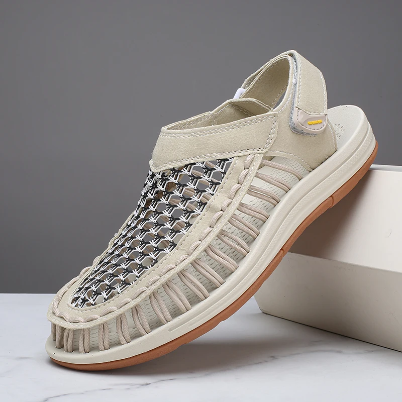 

Мужская обувь, лето 2023, модные мужские сандалии с сеткой, нескользящие мужские легкие повседневные сандалии ручной работы на плоской подошве, дышащая прогулочная обувь тапочки сланцы мужские обувь мужская летняя