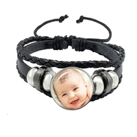 Custom Photo Multilayer Custom Leather Bracelet Handmade Custom LOGO Glass Dome Bracelet Men And Women Bracelet Gift