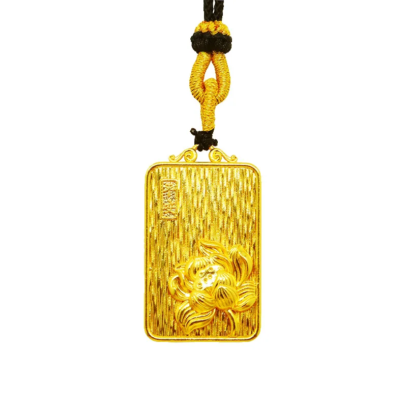 Copy 100% pure gold Vietnamese Sand Gold Necklace Womens Braided Rope Pendant Lotus Peace Brand Chinese Style Jewelry