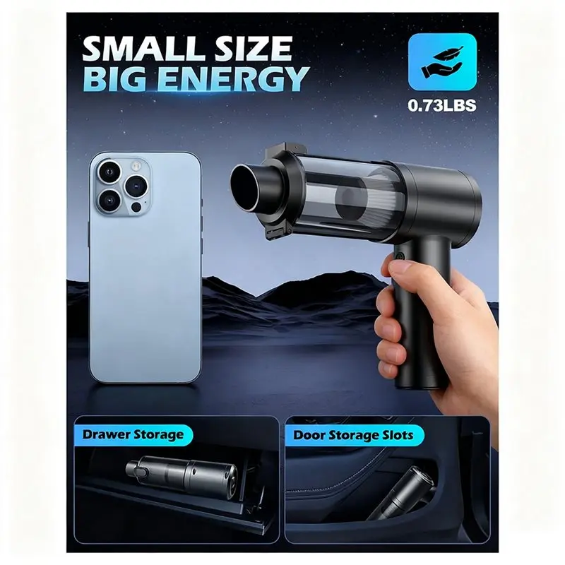 مكنسة كهربائية محمولة للسيارة من ABBZ، مكنسة كهربائية للسيارة ومنفضة هواء، مكنسة كهربائية محمولة عالية الطاقة لاسلكية قابلة لإعادة الشحن