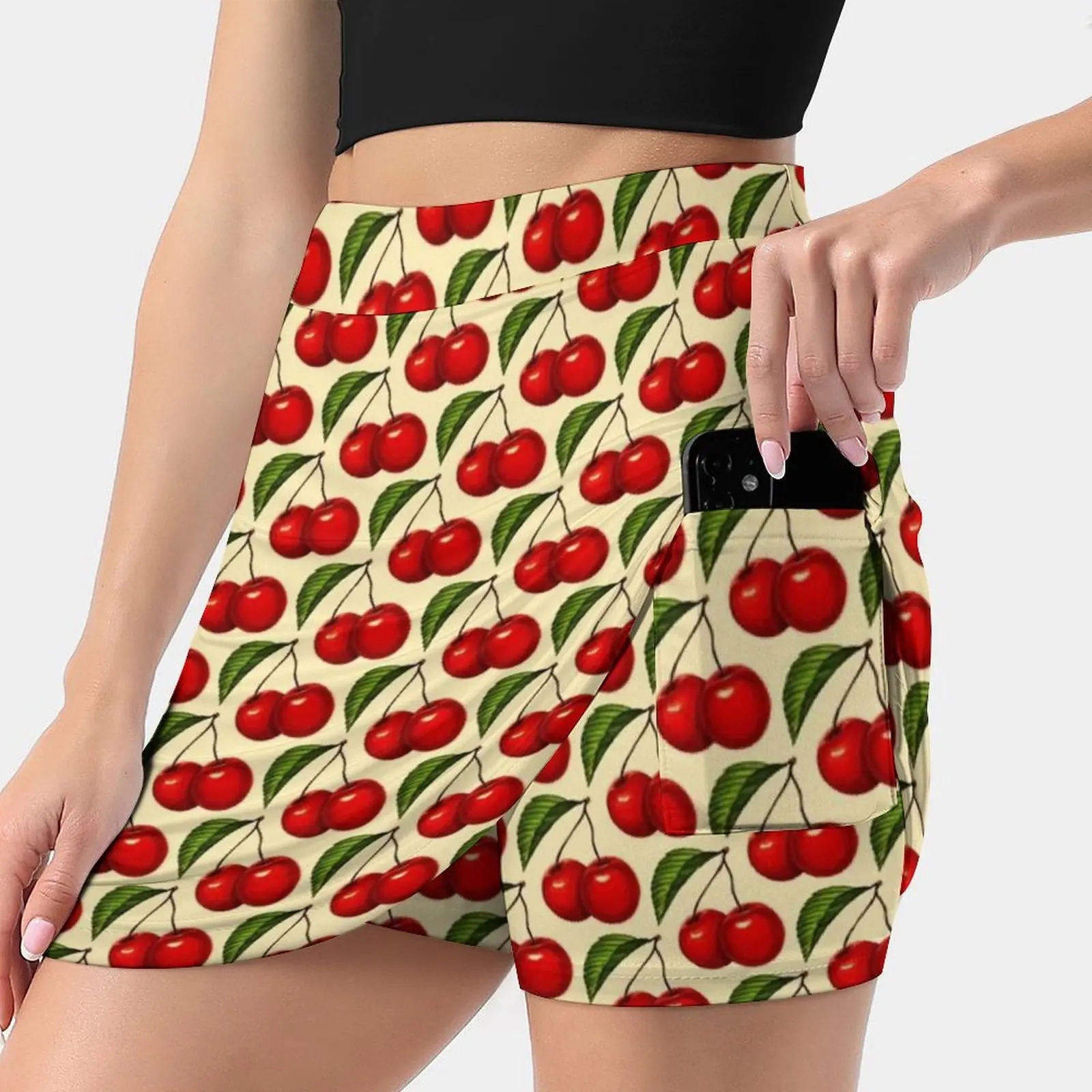 

Cherry Pattern Women's skirt Mini Skirts A Line Skirt With Hide Pocket Food Fruit