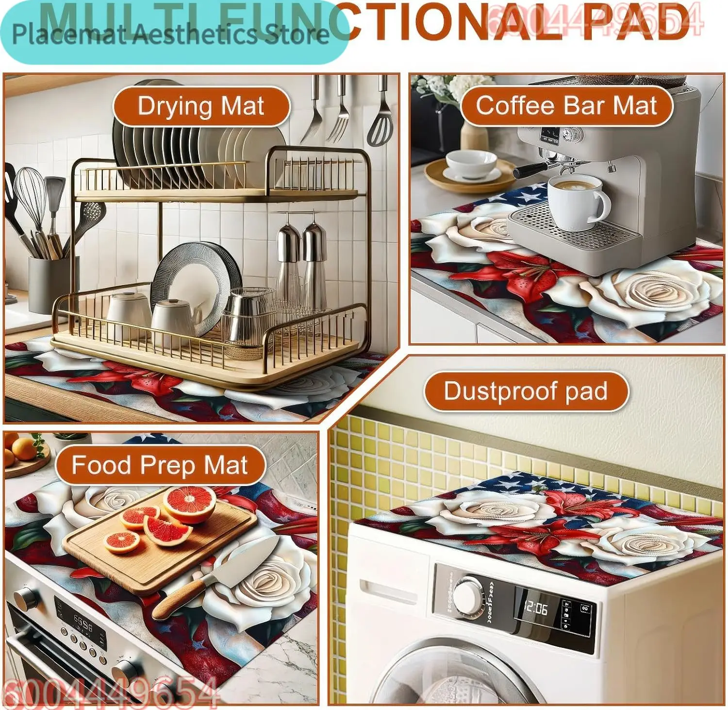Rose Lily Stove Top Cover Heat Resistant Non Slip Protector Mat for Glass Cooktop Patriotic Kitchen Decor Pad